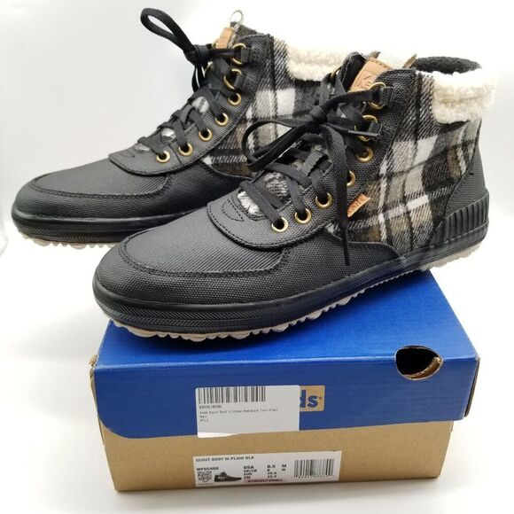 Keds Women  Scout Boot Size 8.5 Black Plaid Lace Up Ankle - Picture 1 of 7